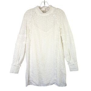 IRO White Textured Mock Neck‎ Long Sleeve Mini Dress Womens Size 40